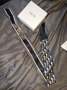 Dior Navy and Cream Logo Twilly Scarf